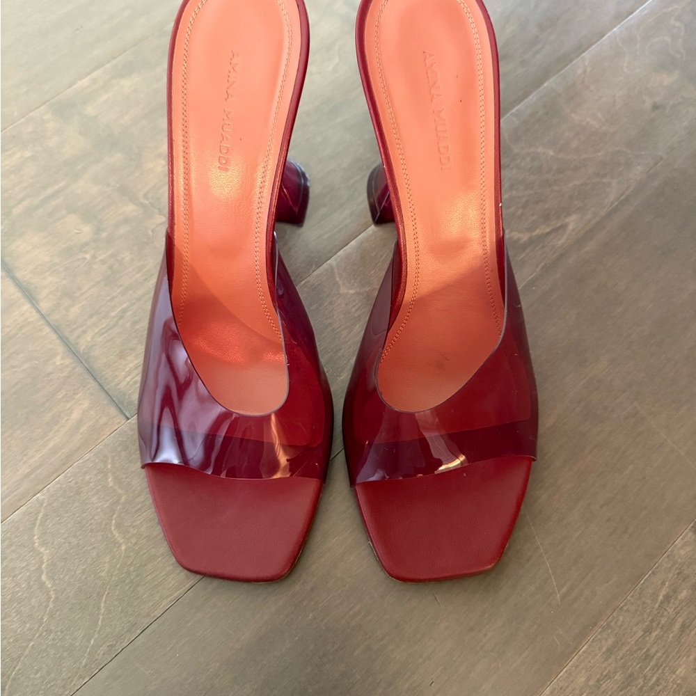 Amina Muadi high heel mules. Wine color.